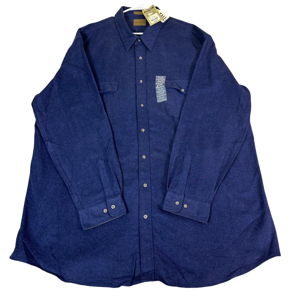 St. Johns Bay Mens 3XLT Chamois Flannel Shirt Navy Blue Heavyweight Cotton New
